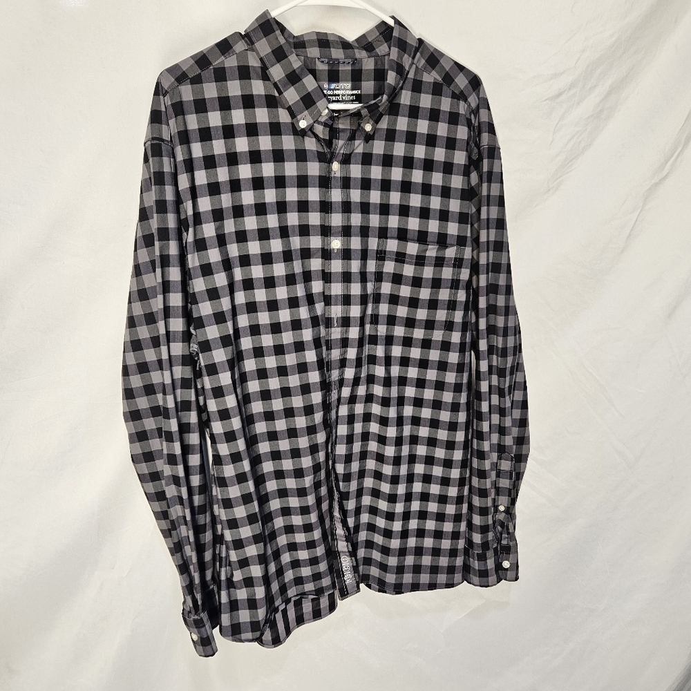 Vineyard Vines On The Go Performance Plaid Button Shirt Adult 2XL XXL Black Gray